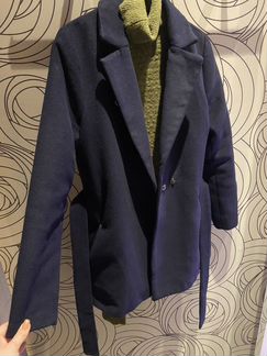 Тёплое пальто темно-синее