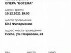 Билет на оперу «Богема» псков 10 декабря