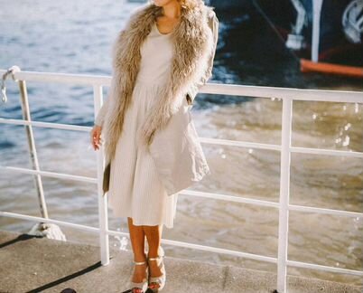 Женский плащ, натуральная кожа и мех