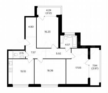3-к квартира, 97.8 м², 13/21 эт.