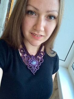 Колье с аметистом и аметистовыми бусинами