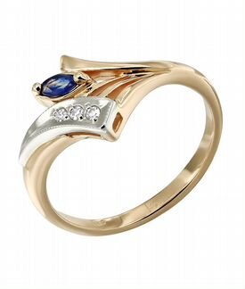 Золотое кольцо с сапфиром и бриллиантами 0,024ct