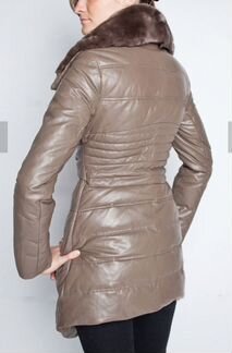 Кожаный пуховик с мехом