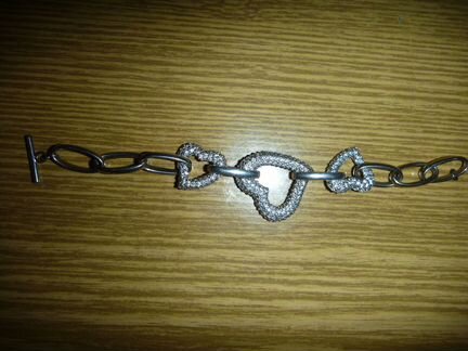 Браслет детский16 см Три сердечка с камешками